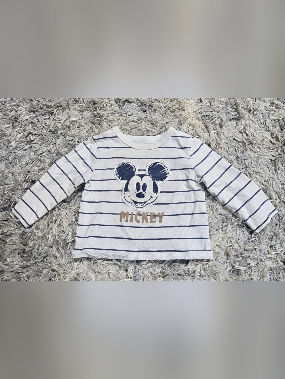 Disney White & Navy Striped Mickey Long-Sleeve Tee